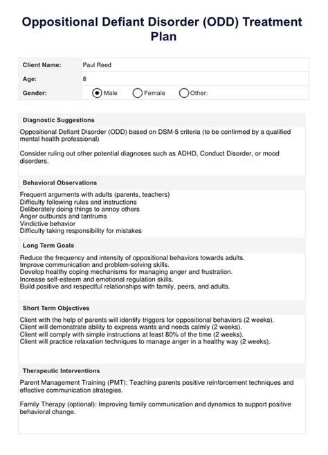 symptom of odd neural activity|oppositional defiant treatment plan.